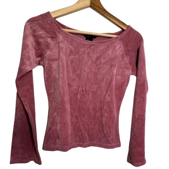 Y2K Moda International XS Pink Velour Flare Long Sleeve Top - Picture 1 of 6